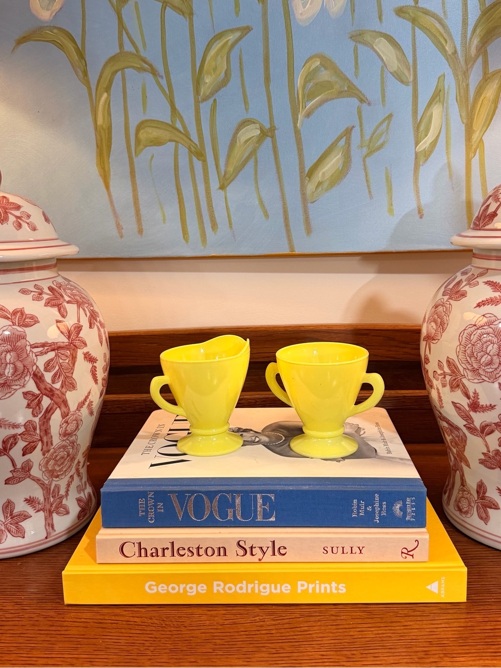Vintage Yellow Ceramic Cup Duo for Coffee Table Styling